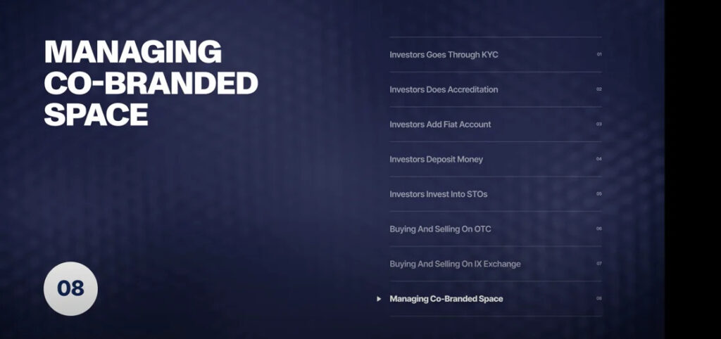 Managing co branded space tokenization platform InvestaX